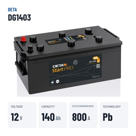 Batería de camión Deta DG1403 12V 140Ah 800A – datos clave