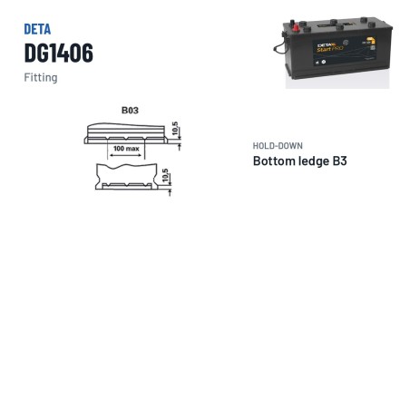 Batterie camion Deta DG1406 12V 140Ah 800A – bornes et fixation