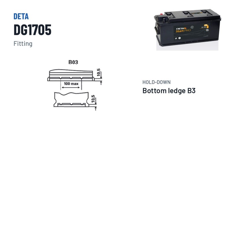 Batería de camión Deta DG1705 12V 170Ah 950A – borne y sujeción