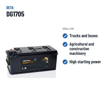 Batería de camión Deta DG1705 12V 170Ah 950A – usos recomendados
