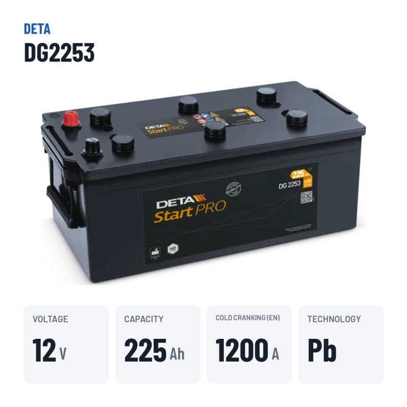 Truck battery Deta DG2253 12V 225Ah 1200A – key specs