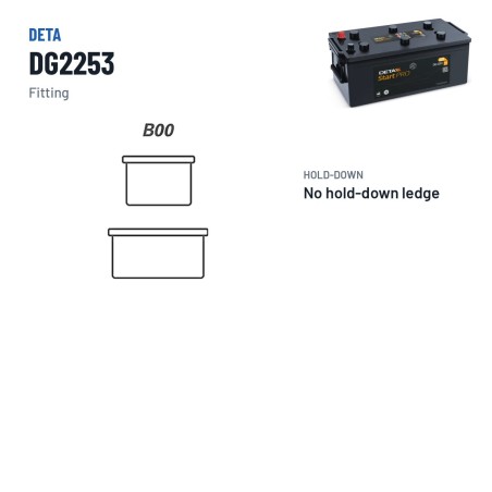 Truck battery Deta DG2253 12V 225Ah 1200A – terminal and hold-down