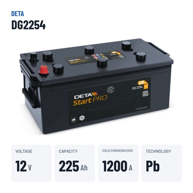 Batteria camion Deta DG2254 12V 225Ah 1200A – dati principali
