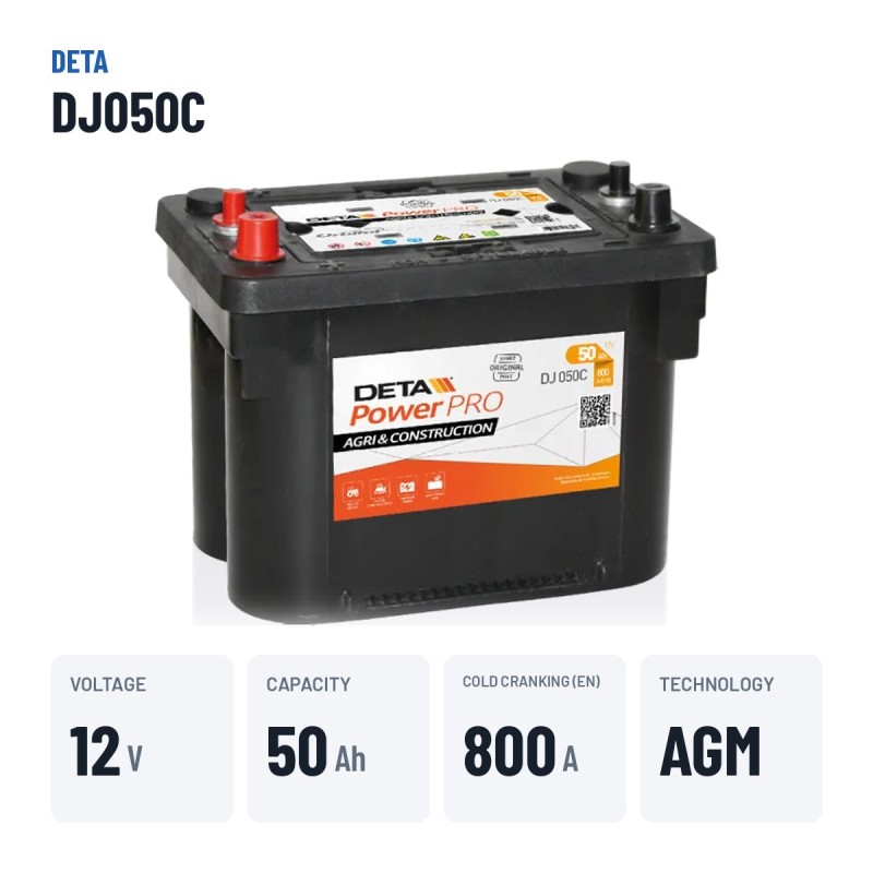 Batería de camión Deta DJ050C 12V 50Ah 800A AGM – datos clave