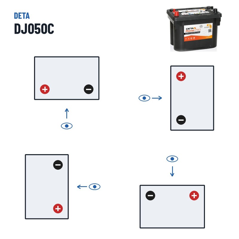 Truck battery Deta DJ050C 12V 50Ah 800A AGM – polarity (layout 1, + left)