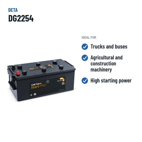 Batería de camión Deta DG2254 12V 225Ah 1200A – usos recomendados