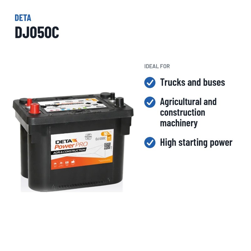 Truck battery Deta DJ050C 12V 50Ah 800A AGM – recommended uses