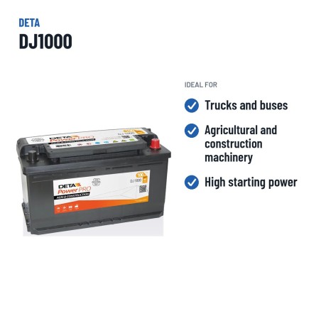 Batería de camión Deta DJ1000 12V 100Ah 850A – usos recomendados