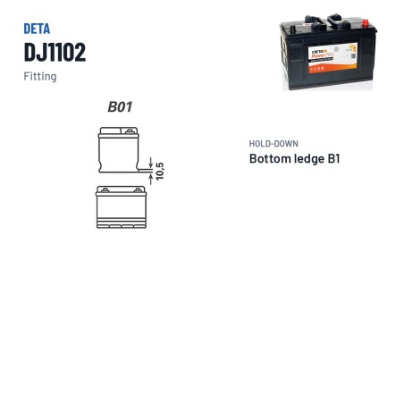 Batterie camion Deta DJ1102 12V 110Ah 900A – bornes et fixation