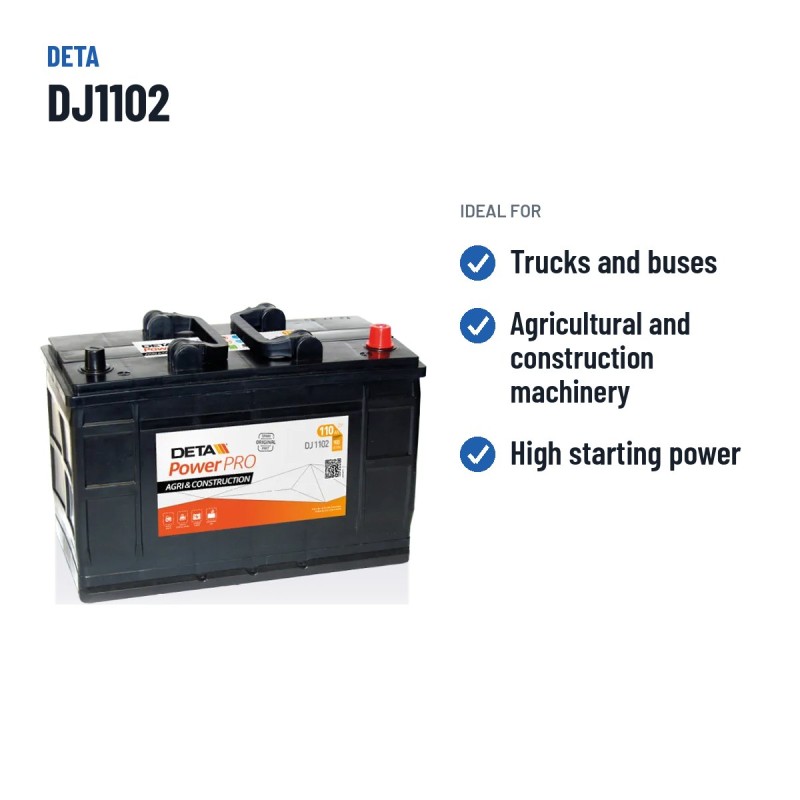 Truck battery Deta DJ1102 12V 110Ah 900A – recommended uses