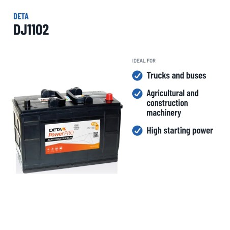 Truck battery Deta DJ1102 12V 110Ah 900A – recommended uses