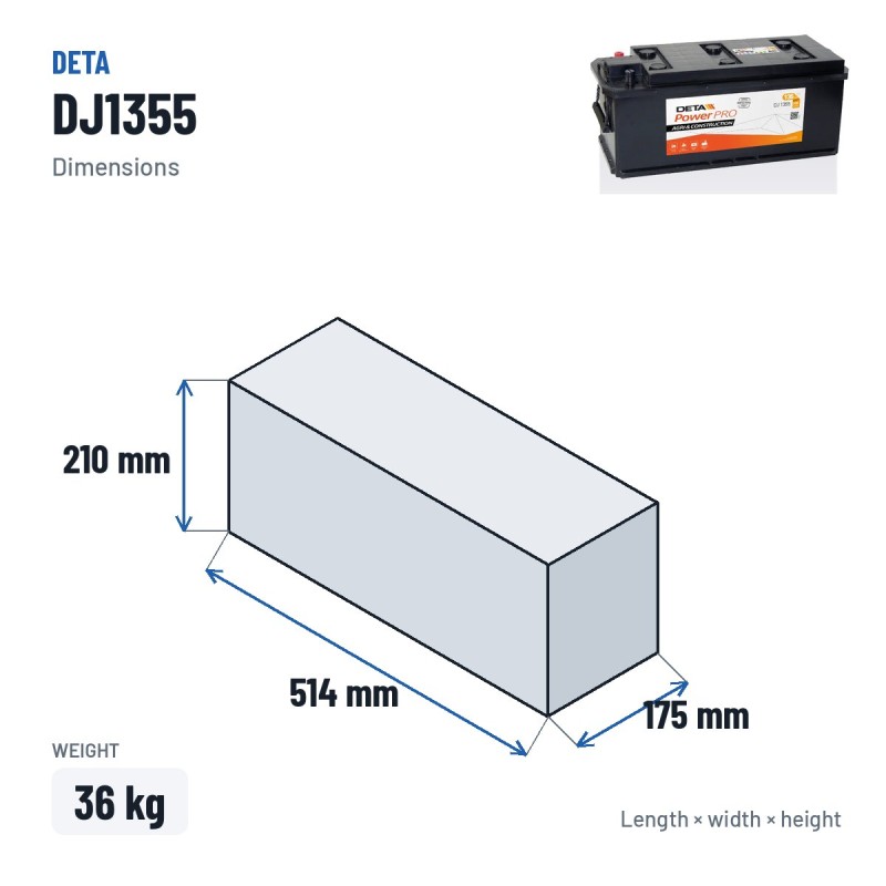 Batteria camion Deta DJ1355 12V 135Ah 1000A | baterias.com