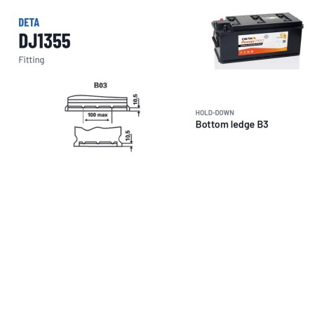 Truck battery Deta DJ1355 12V 135Ah 1000A – terminal and hold-down