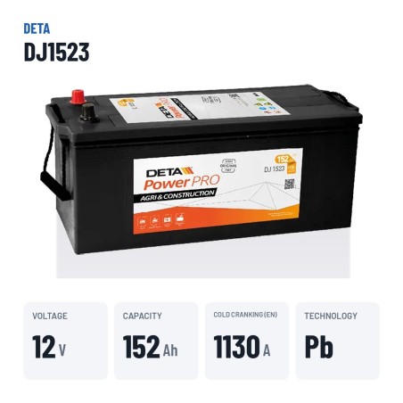 Batterie camion Deta DJ1523 12V 152Ah 1130A – caractéristiques clés