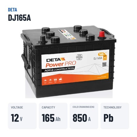Truck battery Deta DJ165A 12V 165Ah 850A – key specs