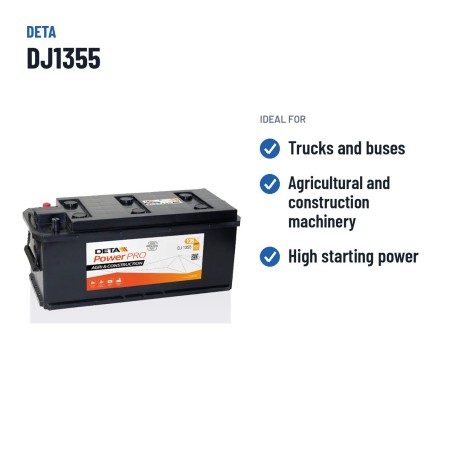 Bateria de camião Deta DJ1355 12V 135Ah 1000A | baterias.com