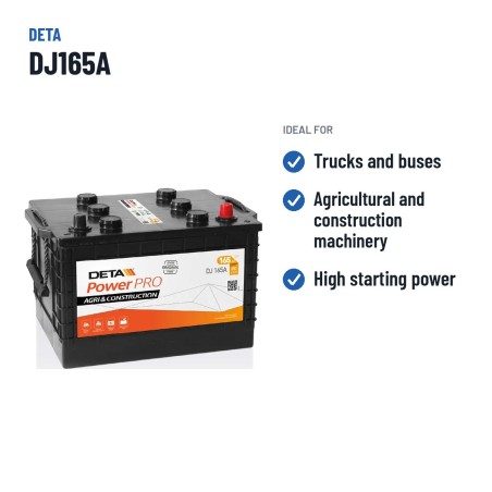 Bateria de camião Deta DJ165A 12V 165Ah 850A – utilizações recomendadas