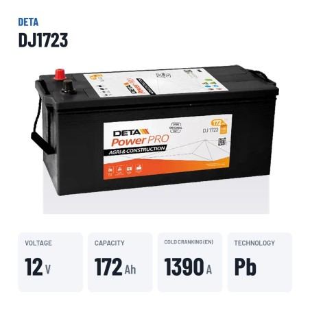 Batterie camion Deta DJ1723 12V 172Ah 1390A – caractéristiques clés