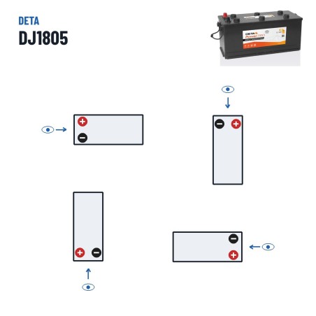 Batterie camion Deta DJ1805 12V 180Ah 1000A – polarité (schéma 3)