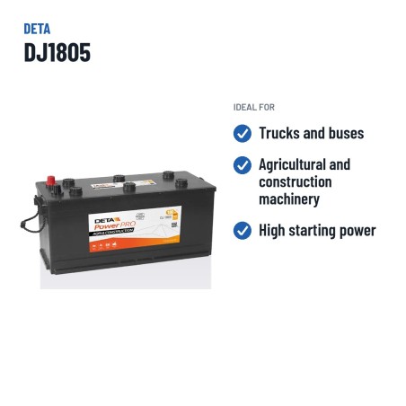 Truck battery Deta DJ1805 12V 180Ah 1000A | baterias.com
