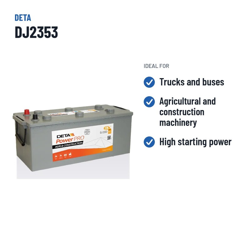 Truck battery Deta DJ2353 12V 235Ah 1450A – recommended uses