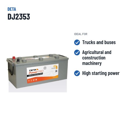 Truck battery Deta DJ2353 12V 235Ah 1450A – recommended uses