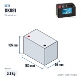 Auxiliary battery Deta DK091 12V 9Ah 120A AGM – dimensions 150 × 90 × 105 mm
