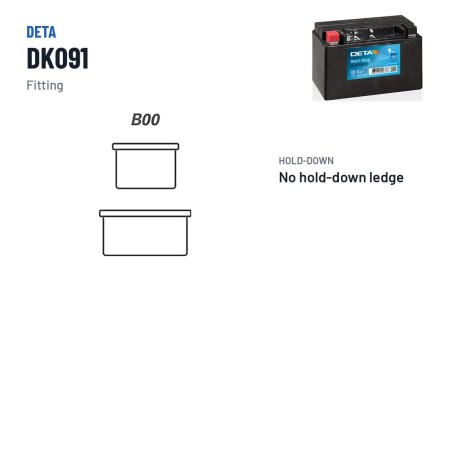 Auxiliary battery Deta DK091 12V 9Ah 120A AGM – terminal and hold-down