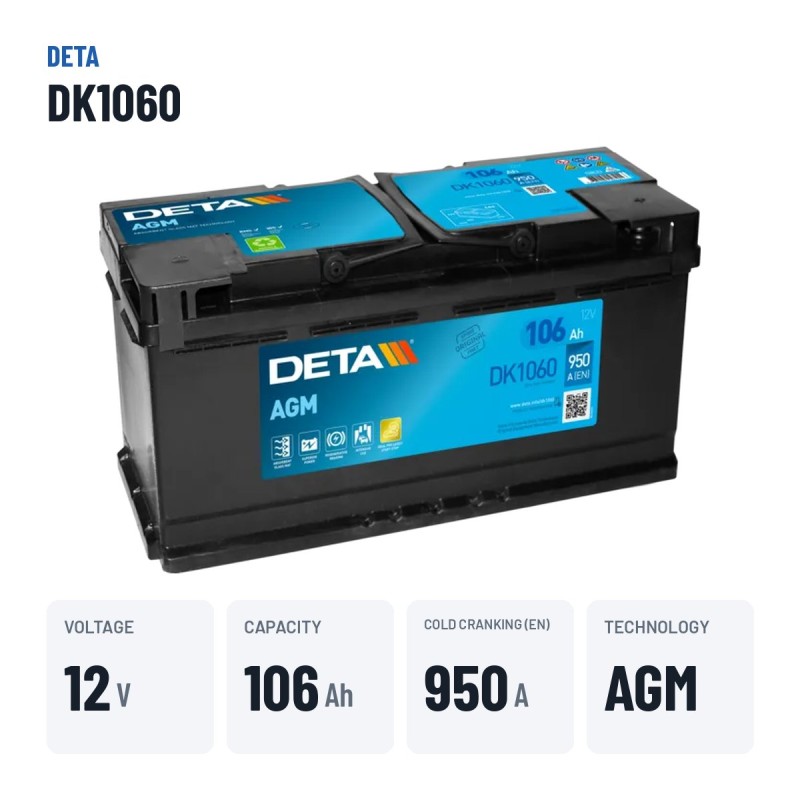 Start-Stopp-Batterie Deta DK1060 12V 106Ah 950A AGM