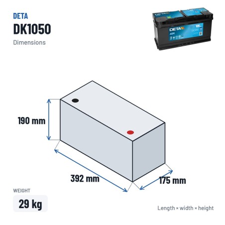 Batería Start-Stop Deta DK1050 12V 105Ah 950A AGM | baterias.com