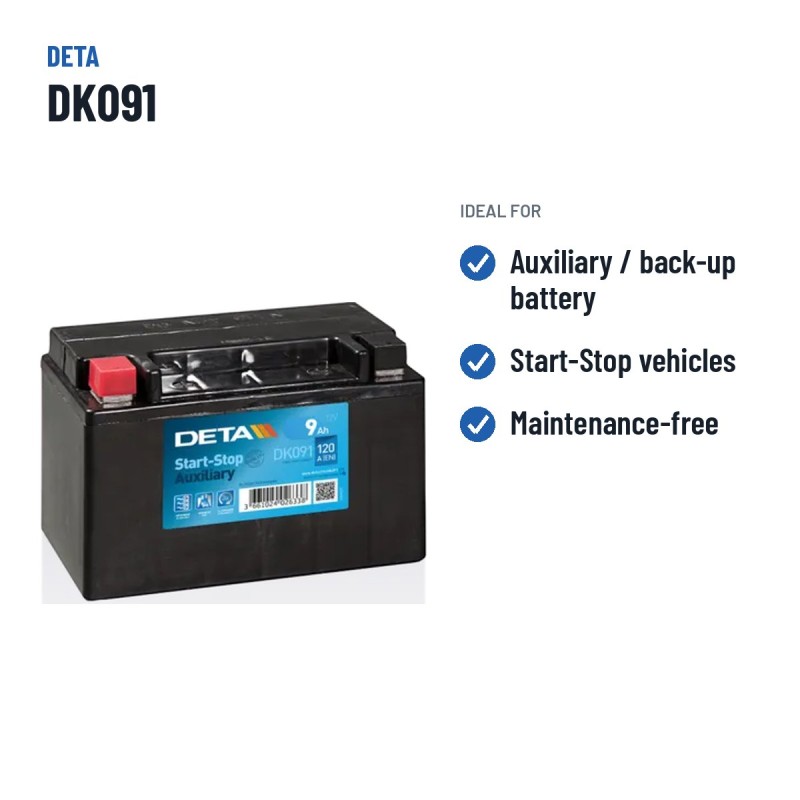 Auxiliary battery Deta DK091 12V 9Ah 120A AGM – recommended uses