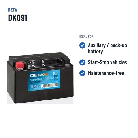 Auxiliary battery Deta DK091 12V 9Ah 120A AGM – recommended uses