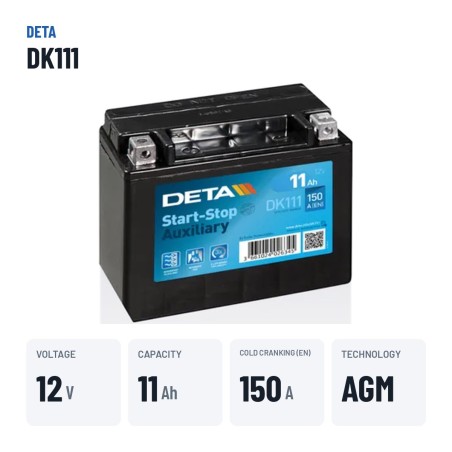 Zusatzbatterie Deta DK111 12V 11Ah 150A AGM – wichtigste Daten