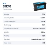 Start-Stop battery Deta DK1050 12V 105Ah 950A AGM – technical data