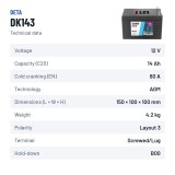 Zusatzbatterie Deta DK143 12V 14Ah 80A AGM – technische Daten