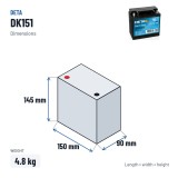 Auxiliary battery Deta DK151 12V 15Ah 200A AGM – dimensions 150 × 90 × 145 mm