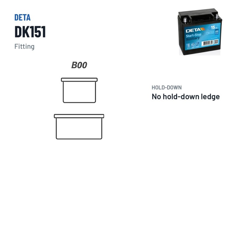 Bateria auxiliar Deta DK151 12V 15Ah 200A AGM | baterias.com