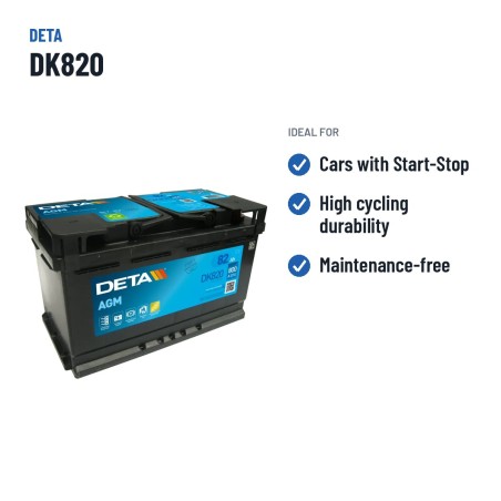 Start-Stop battery Deta DK820 12V 82Ah 800A AGM – recommended uses