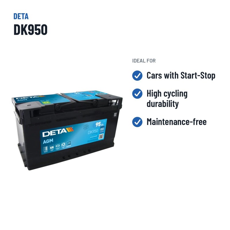 Start-Stop battery Deta DK950 12V 95Ah 850A AGM – recommended uses