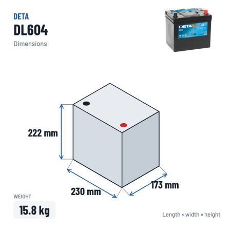 Batteria Start-Stop Deta DL604 12V 60Ah 520A EFB – dimensioni 230 × 173 × 222 mm