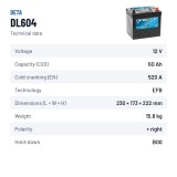 Batterie Start-Stop Deta DL604 12V 60Ah 520A EFB – fiche technique