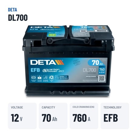 Start-Stop battery Deta DL700 12V 70Ah 760A EFB – key specs