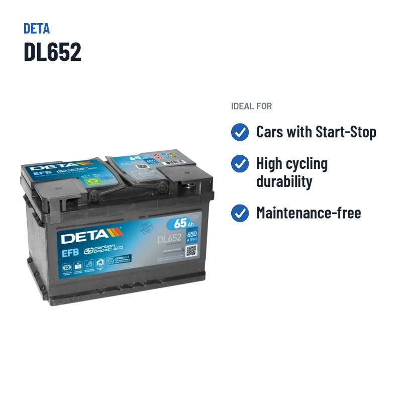 Batería Start-Stop Deta DL652 12V 65Ah 650A EFB – usos recomendados