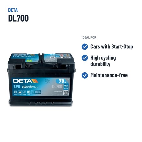 Batteria Start-Stop Deta DL700 12V 70Ah 760A EFB – usi consigliati