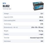 Start-Stop battery Deta DL652 12V 65Ah 650A EFB – technical data