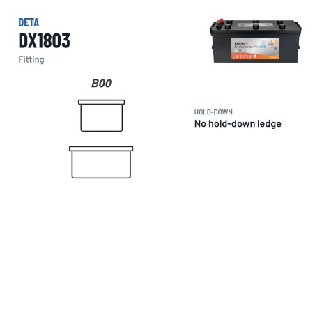 Truck battery Deta DX1803 12V 180Ah 1000A EFB – terminal and hold-down