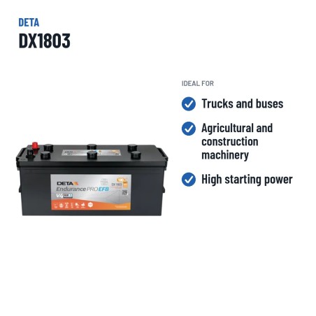 LKW-Batterie Deta DX1803 12V 180Ah 1000A EFB | baterias.com