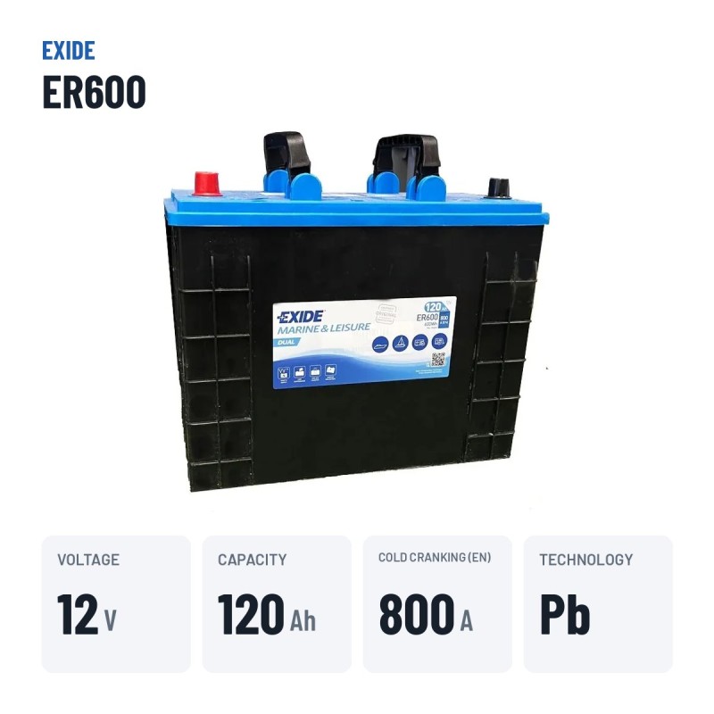 Bateria náutica Exide ER600 12V 120Ah 800A – dados principais