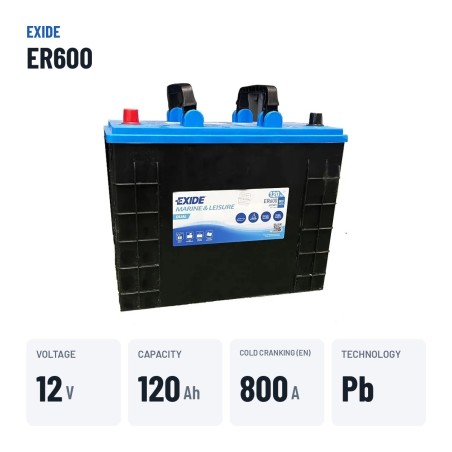 Bateria náutica Exide ER600 12V 120Ah 800A – dados principais