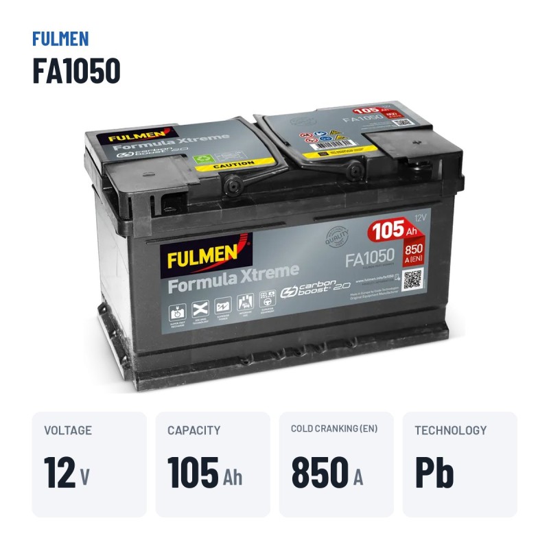Batería de coche Fulmen FA1050 12V 105Ah 850A – datos clave